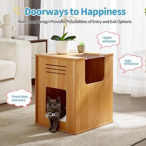 منزل للقطط في الاماكن المغلقة من ميد فور بتس، كهف خشبي مخفي للقطط الصغيرة مع وسادة خدش، سرير للقطط مع حاجز شفاف قابل للتعديل، خزانة مخبأة بتصميم مكعب عصري لطيف للحيوانات الاليفة الصغيرة التي يقل وزنها in Kuwait