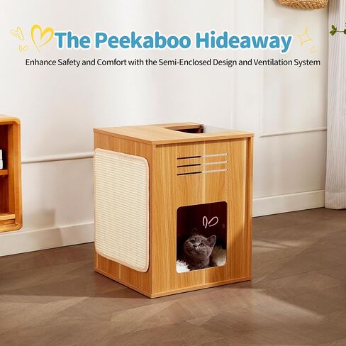 منزل للقطط في الاماكن المغلقة من ميد فور بتس، كهف خشبي مخفي للقطط الصغيرة مع وسادة خدش، سرير للقطط مع حاجز شفاف قابل للتعديل، خزانة مخبأة بتصميم مكعب عصري لطيف للحيوانات الاليفة الصغيرة التي يقل وزنها in Kuwait