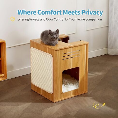 منزل للقطط في الاماكن المغلقة من ميد فور بتس، كهف خشبي مخفي للقطط الصغيرة مع وسادة خدش، سرير للقطط مع حاجز شفاف قابل للتعديل، خزانة مخبأة بتصميم مكعب عصري لطيف للحيوانات الاليفة الصغيرة التي يقل وزنها in Kuwait