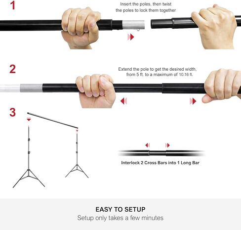 JS JULIUS STUDIO 10 ft. Wide Backdrop Stand, 9 x 13 ft. Silky Texture Green Screen Chromakey Background Backdrop with 4 Set of Strong Clamps and String Clips, JSAG704 in Kuwait