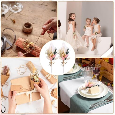 Auidy_6TXD 4 قطع باقة زهور مجففة صغيرة، أوراق النخيل الطبيعية المجففة، سيقان الأوكالبتوس ذيل أرنب مجفف لديكور زفاف بوهو، ترتيب الزهور المجففة لحفلات الزفاف، العروة، ديكور الطاولة، الحفلات in Kuwait