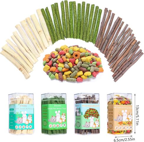PStarDMoon Bunny Chew Toys, Apple Wood Sticks Timothy Hay Sticks Sweet Bamboo，Snacks for Rabbits, Promote Teeth Health, Digestive Health, Suitable for Rabbits Hamsters Guinea Pigs Chinchillas (1) in Kuwait
