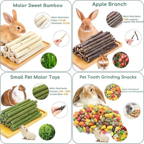 PStarDMoon Bunny Chew Toys, Apple Wood Sticks Timothy Hay Sticks Sweet Bamboo，Snacks for Rabbits, Promote Teeth Health, Digestive Health, Suitable for Rabbits Hamsters Guinea Pigs Chinchillas (1) in Kuwait