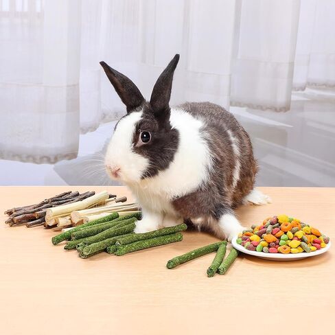 PStarDMoon Bunny Chew Toys, Apple Wood Sticks Timothy Hay Sticks Sweet Bamboo，Snacks for Rabbits, Promote Teeth Health, Digestive Health, Suitable for Rabbits Hamsters Guinea Pigs Chinchillas (1) in Kuwait