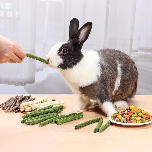 PStarDMoon Bunny Chew Toys, Apple Wood Sticks Timothy Hay Sticks Sweet Bamboo，Snacks for Rabbits, Promote Teeth Health, Digestive Health, Suitable for Rabbits Hamsters Guinea Pigs Chinchillas (1) in Kuwait