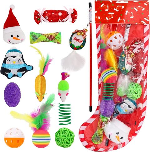 ZALALOVA Christmas Dog Stocking Gifts Toys Set, 6 Pcs Xmas Dogs Toys Chew Toys Assorted Santa Clause Gingerbread Man Bone Shape Christmas Tree Candy Cane Shape Chewer Interactive Ball Gifts in Kuwait