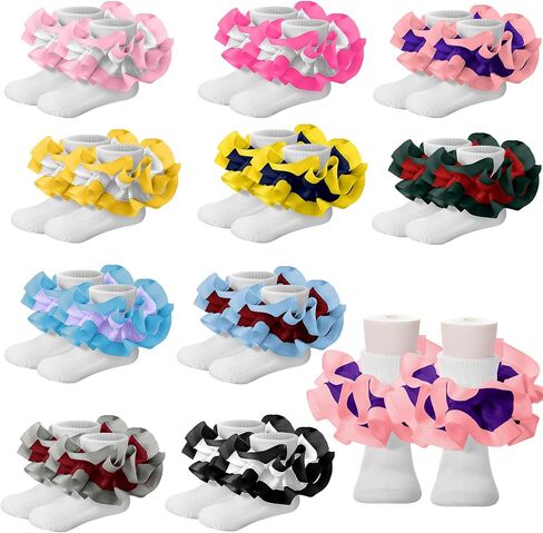 10 Pairs Ruffle Socks Double Lace Frilly Dress Socks Princess Tutu Socks for Kids Infant Toddler Baby Girls Little Girls, 10 Styles, Multicolor, One Size in Saudi Arabia