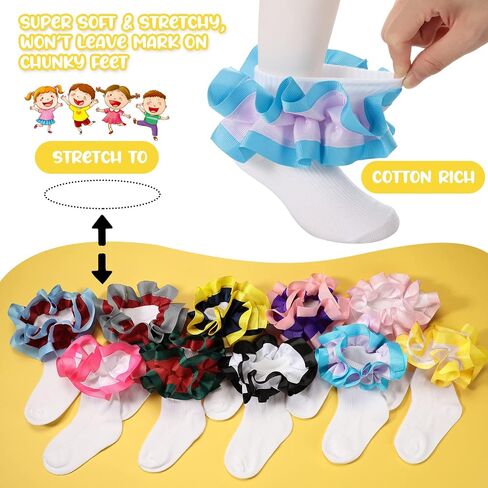 10 Pairs Ruffle Socks Double Lace Frilly Dress Socks Princess Tutu Socks for Kids Infant Toddler Baby Girls Little Girls, 10 Styles, Multicolor, One Size in Saudi Arabia