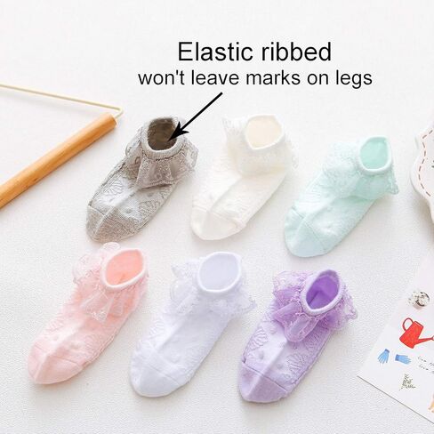 جوارب دانتيل صغيرة للأطفال حديثي الولادة للفتيات حديثي الولادة من الدانتيل المكشكش، جوارب للكاحل من القطن الناعم مع مجموعة هدايا، 3 أزواج، أبيض، 0-3 أشهر in Kuwait