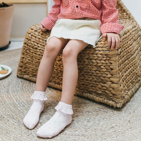 جوارب دانتيل صغيرة للأطفال حديثي الولادة للفتيات حديثي الولادة من الدانتيل المكشكش، جوارب للكاحل من القطن الناعم مع مجموعة هدايا، 3 أزواج، أبيض، 0-3 أشهر in Kuwait