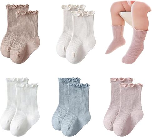 VIAOKUTH Baby Girls Socks Anti Slip Frilly Ruffle Cotton Socks Cute Princess Socks for Toddler Socks 5 Pairs in Kuwait