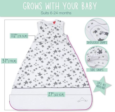 Baby Sleeping Sack, Organic Cotton, for 6-24 Months, Swaddle Transition Sleeping Bag, 2-Way Zipper, Warm - Soft Baby Wearable Blanket in Kuwait