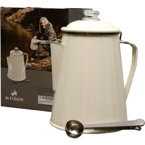 IN FUSION Camping Boiler Enamel Coating And Glass Cap For Backpacking, Campsite, Kitchen, Over Stove And Pot Makes 12 Cups Comes With Stainless Steel Spoon (Black) No Basket