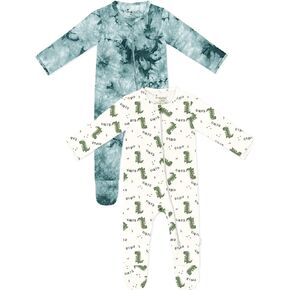 Jimonda Baby Girls Boys Bamboo Rayon Pajamas,Footed Pjs | Soft,breathable,skin-friendly fabric,2 Way Zipper,Tie-dye sleepwear,Long sleeve,Non-slip soles,stretchy,Zipper Guard, Durable in Kuwait