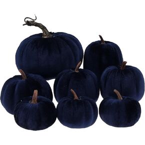 Gresorth 8pcs Assorted Size Fake Handmade Blue Velvet Pumpkins Artificial Fall Harvest Halloween Decoration for Home Kitchen Farmhouse Thanksgiving Wedding Festival in Kuwait