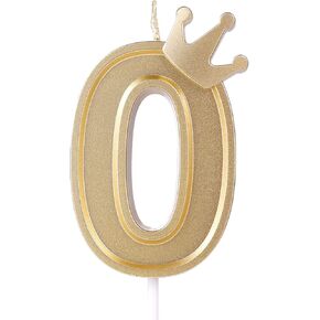 AIEX 3inch Birthday Number Candle, 3D Candle Cake Topper with Crown Cake Numeral Candles Number Candles for Birthday Anniversary Parties (Gold; 1)