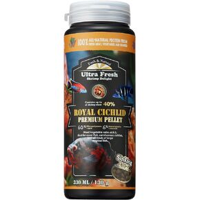 Ultra Fresh Cichlid Sinking Fish Food, Wild Sword Prawns, All Natural Ingredients, Carnivore Pellets for Large Cichlid and Tropical Fish, Royal Cichlid Premium Pellet 4.58 oz