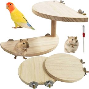 kathson Hamster Standing Platform Rat 2-Level Natural Wood Pedal Gerbil Round Standing Board Squirrel Cage Accessories Dwarf Hamster Activity Toys for Chinchilla Bird Parrot Mouse 3PCS in Saudi Arabia