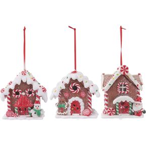 NUOBESTY 3Pcs Christmas Lighted Gingerbread House Ornament Miniature Christmas Village Houses Light up Candy House Xmas Tree Hanging Decoration(Random Style in Saudi Arabia