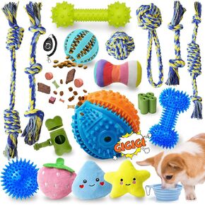 23 Pack Dog Toys for Small Dogs, Various Puppy Toys for Teething and Training, Include Colorful Ropes, Plush Squeaky Toys, Long-Lasting Chew Toys and Clicker