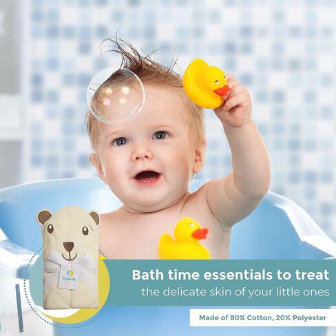 سبسيلك منشفة استحمام بغطاء راس بتصميم دب تيري مع اذنين لحديثي الولادة والرضع من بيبي باث، مقاس واحد، ازرق بير in Kuwait