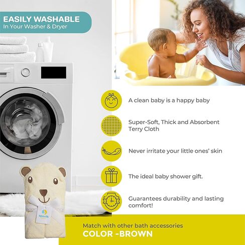 سبسيلك منشفة استحمام بغطاء راس بتصميم دب تيري مع اذنين لحديثي الولادة والرضع من بيبي باث، مقاس واحد، ازرق بير in Kuwait