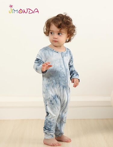 Jimonda Baby Girl Boys Bamboo Rayon Pajamas,Footless Pjs | Soft,breathable,skin-friendly fabric,2 Way Zipper,Tie-dye sleepwear,Long sleeve,cool and dry,stretchy,Zipper Guard, Durable in Kuwait
