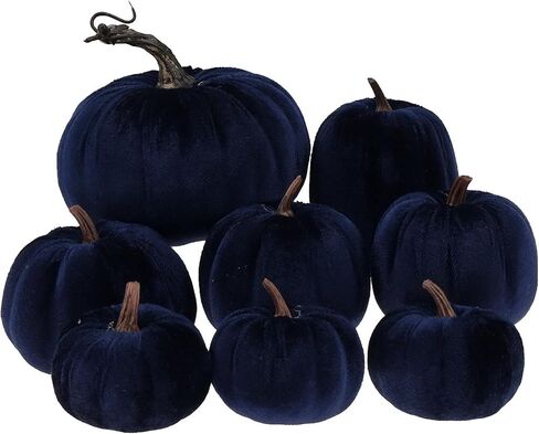 Gresorth 8pcs Assorted Size Fake Handmade Blue Velvet Pumpkins Artificial Fall Harvest Halloween Decoration for Home Kitchen Farmhouse Thanksgiving Wedding Festival in Kuwait