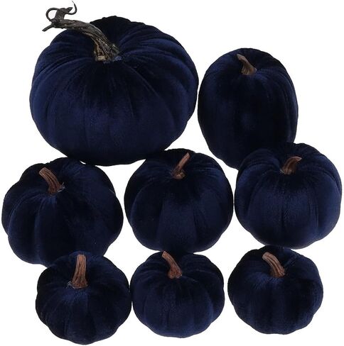 Gresorth 8pcs Assorted Size Fake Handmade Blue Velvet Pumpkins Artificial Fall Harvest Halloween Decoration for Home Kitchen Farmhouse Thanksgiving Wedding Festival in Kuwait