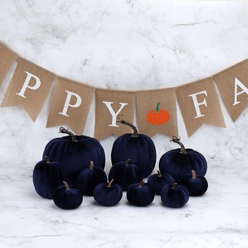 Gresorth 8pcs Assorted Size Fake Handmade Blue Velvet Pumpkins Artificial Fall Harvest Halloween Decoration for Home Kitchen Farmhouse Thanksgiving Wedding Festival in Kuwait