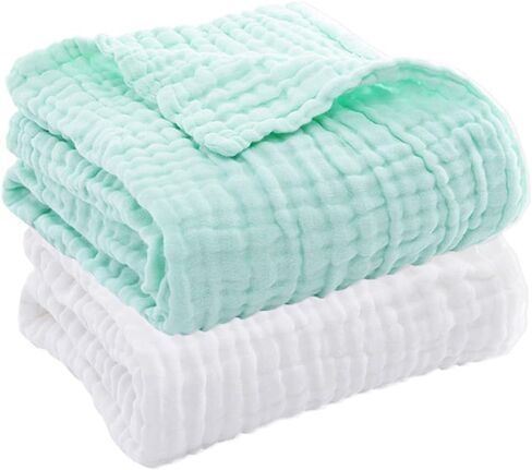 Muslin Baby Blanket 6-Layer 43"x43", 2-Pack, Grey & Green | Soft Cotton Receiving Blanket for Infant Swaddle Blanket Toddler Boys Girls Bath Towel, Newborn Essentials in Saudi Arabia