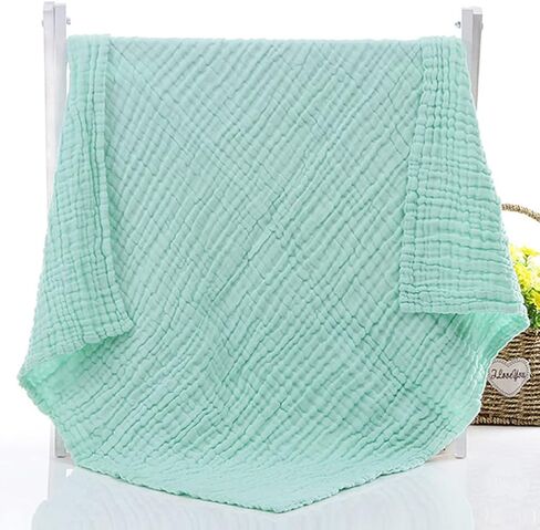 Muslin Baby Blanket 6-Layer 43"x43", 2-Pack, Grey & Green | Soft Cotton Receiving Blanket for Infant Swaddle Blanket Toddler Boys Girls Bath Towel, Newborn Essentials in Saudi Arabia