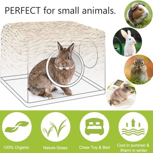 Hamiledyi Bunny Grass House with 2 Grass Mat and Play Balls Foldable Toy Hut for Rabbit, Squirrels, Guinea Pigs Play and Sleep Edible Grass Hideaway in Kuwait
