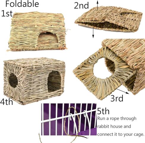 Hamiledyi Bunny Grass House with 2 Grass Mat and Play Balls Foldable Toy Hut for Rabbit, Squirrels, Guinea Pigs Play and Sleep Edible Grass Hideaway in Kuwait