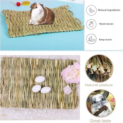 Hamiledyi Bunny Grass House with 2 Grass Mat and Play Balls Foldable Toy Hut for Rabbit, Squirrels, Guinea Pigs Play and Sleep Edible Grass Hideaway in Kuwait