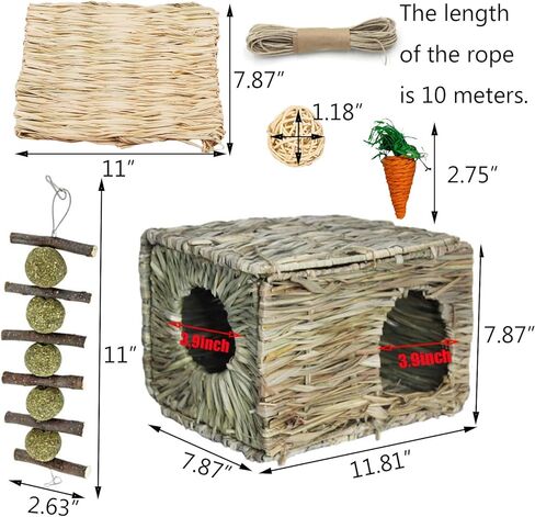 Hamiledyi Bunny Grass House with 2 Grass Mat and Play Balls Foldable Toy Hut for Rabbit, Squirrels, Guinea Pigs Play and Sleep Edible Grass Hideaway in Kuwait