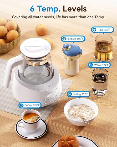 Comfyer Smart Electric Water Kettle with thermostat, Tea Coffee Kettle Pot, Hot Water Boiler 1.2L Instant Heater, Auto Shut Off 72H Warm, Precise Control, Fast Boiling, Food Brewing, 6 Preset Temp. in Saudi Arabia