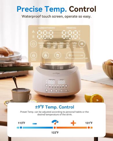 Comfyer Smart Electric Water Kettle with thermostat, Tea Coffee Kettle Pot, Hot Water Boiler 1.2L Instant Heater, Auto Shut Off 72H Warm, Precise Control, Fast Boiling, Food Brewing, 6 Preset Temp. in Saudi Arabia