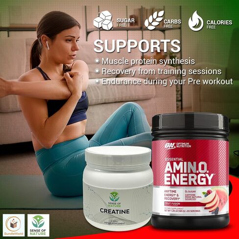 باندل وورلد - الطاقة الأمينية المثالية للتغذية 65 حصة - مزيج الفاكهة - مع الشاي الأخضر، BCAA، الأحماض الأمينية، صديقة للكيتو، مستخلص القهوة الخضراء والكرياتين الطبيعي 450 جم 90 وجبة in Saudi Arabia