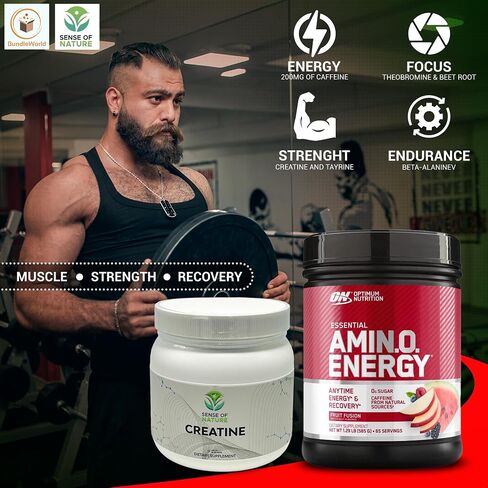 باندل وورلد - الطاقة الأمينية المثالية للتغذية 65 حصة - مزيج الفاكهة - مع الشاي الأخضر، BCAA، الأحماض الأمينية، صديقة للكيتو، مستخلص القهوة الخضراء والكرياتين الطبيعي 450 جم 90 وجبة in Saudi Arabia