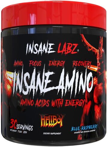Insane Labz Insane Amino Hellboy Edition, BCAA with Energy Focus Muscle Recovery, Intra Workout Powder, 2 1 1 Branched Chain Amino Acid Powder, 30 Srvgs, Lemonade in Kuwait