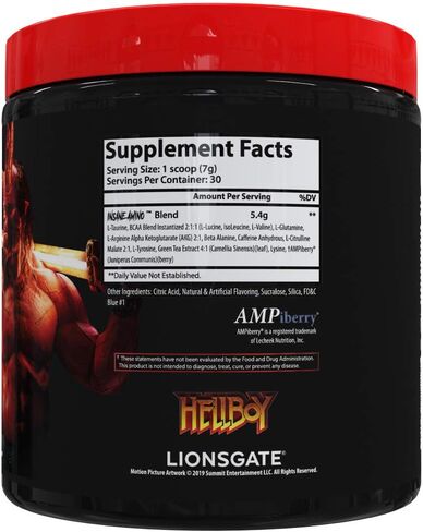 Insane Labz Insane Amino Hellboy Edition, BCAA with Energy Focus Muscle Recovery, Intra Workout Powder, 2 1 1 Branched Chain Amino Acid Powder, 30 Srvgs, Lemonade in Kuwait