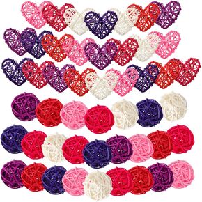 48 قطعة من قلوب الروطان لعيد الحب من Luinabio DIY، مزهرية على شكل قلب، حشو مزهرية من الخيزران الطبيعي، كرات الروطان على شكل قلب، كرات الأجرام السماوية ديكور لتزيين المنزل والزفاف in Kuwait