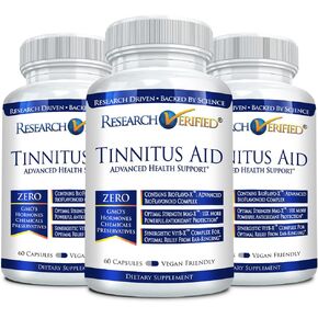 Research Verified Tinnitus Aid - Lessen Internal Ringing - Ginkgo Biloba, Vitamin C, Full Spectrum B Complex Blend, Magnesium - 6 Month Supply - Vegan - Made in The USA in Kuwait