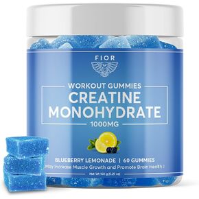 FIOR Creatine Gummy - أفضل كرياتين مونوهيدرات قابل للمضغ، 60 قطعة، مكمل للتمرين والبروتين، تعزيز إدراكي، نكهة عصير الليمون الحامض، 30 وجبة