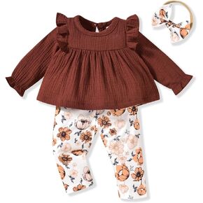 HINTINA Infant Baby Girl Long Sleeve Fall Winter Outfits With Headband in Kuwait