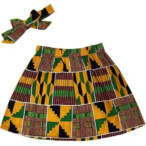 ألينا بيل الأفريقية طفلة التنانير Kente طباعة الزي تنورة قصيرة + عقال 2 قطعة مجموعة الملابس in Kuwait