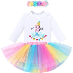 IDOPIP My 1st 2nd 3rd Birthday Girl Outfit Baby Romper Shirt Tutu Skirt Headband 3PCS Clothes Set for Cake Smash Photo Prop