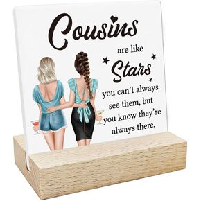 REWIDPARTY Cousin Gifts for Women Cousins Are Like Stars Ceramic Decorative Sign Keepsake Graduation Birthday Plaque Gifts for Cousin Ceramic Desk Sign Plaque with Wooden Stand for Home Office Decor