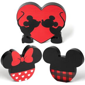 Unbess 3Pcs Christmas Valentine Cartoon Mouse Tiered Tray Sign Table Decor Red and Black Mouse Love Heart Shaped Freestanding Farmhouse Rustic Wooden Romantic Centerpieces for Home Wedding Anniversary in Kuwait